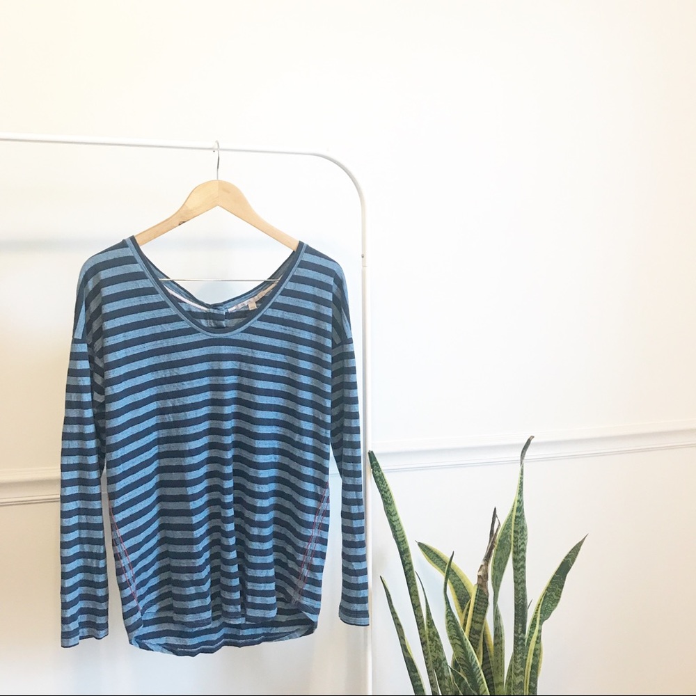 🚌 Gap | Blue Striped Top Button Back L